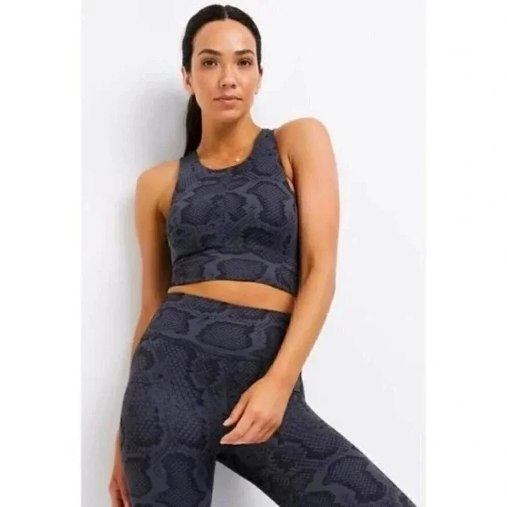 All Fenix Snake Blue Grey/Black Longline Racerback Sports Bra NWT Size Small